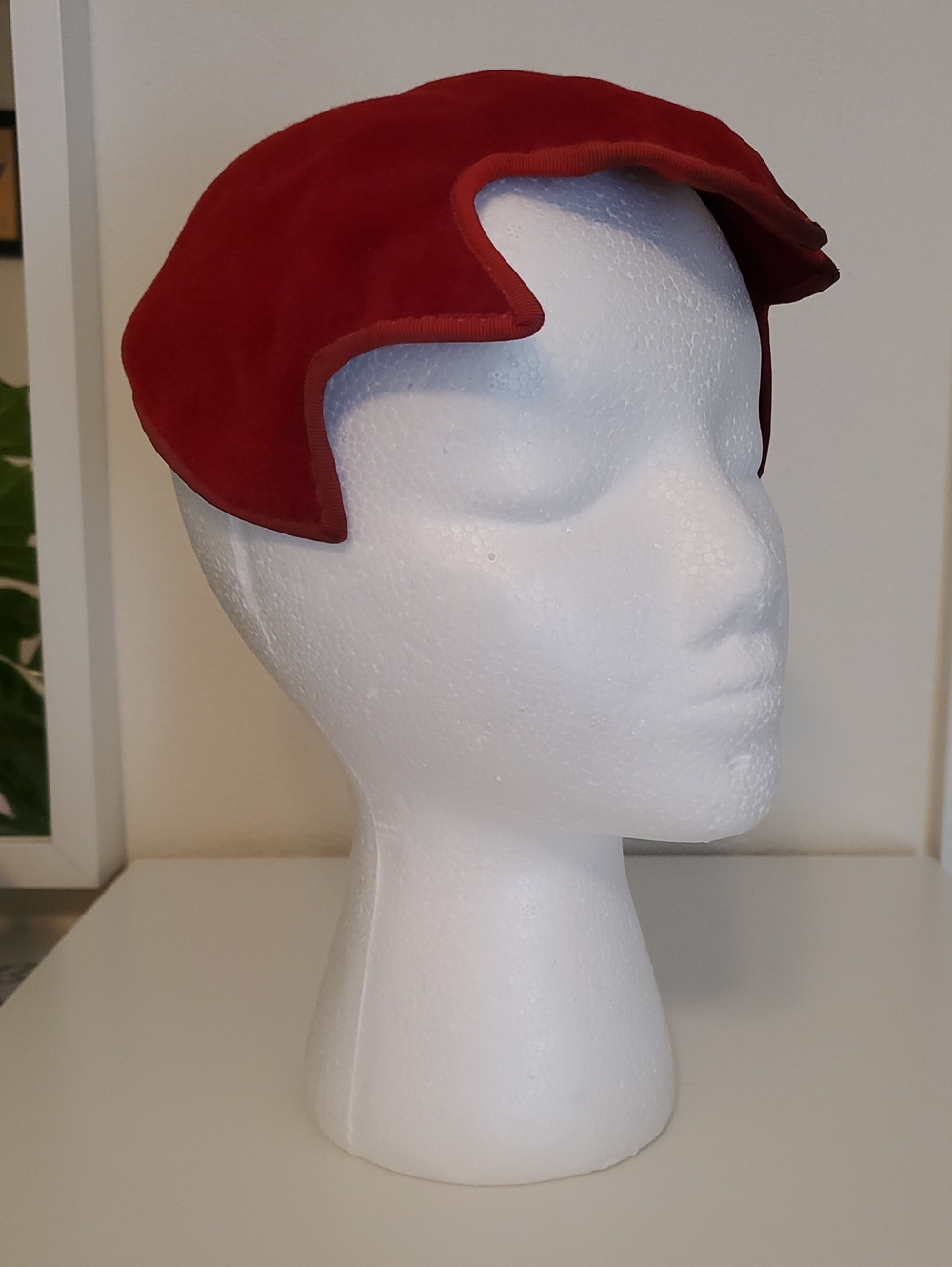 1950s Lucy Red Velvet Velour Fire Retro Cap Vintage Cocktail Hat Topper Pinup - Picture 8 of 15